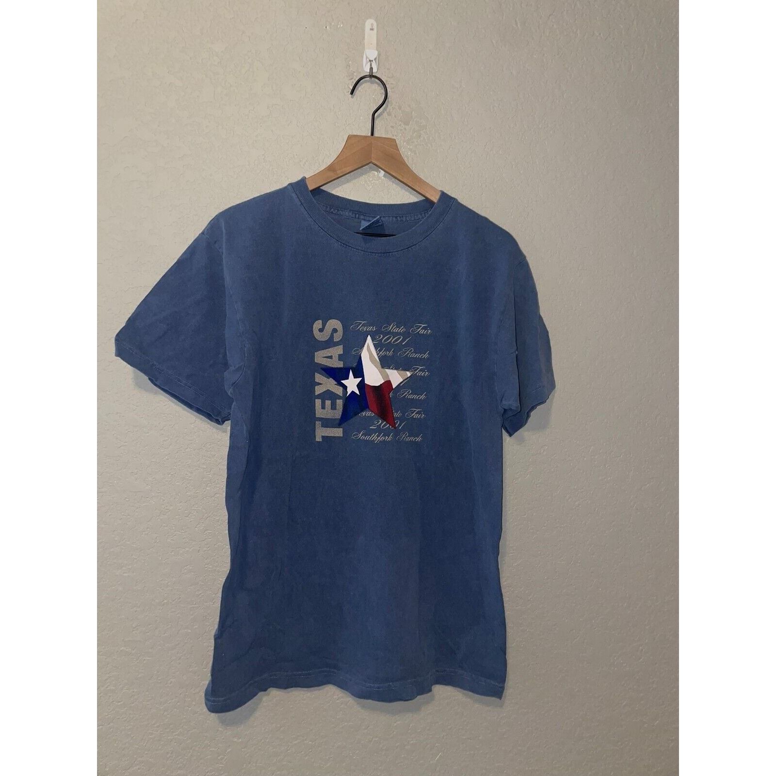 Vintage Texas Shirt State Fair Southfork Ranch Tx Lone Star Blue Tee 2001 Medium